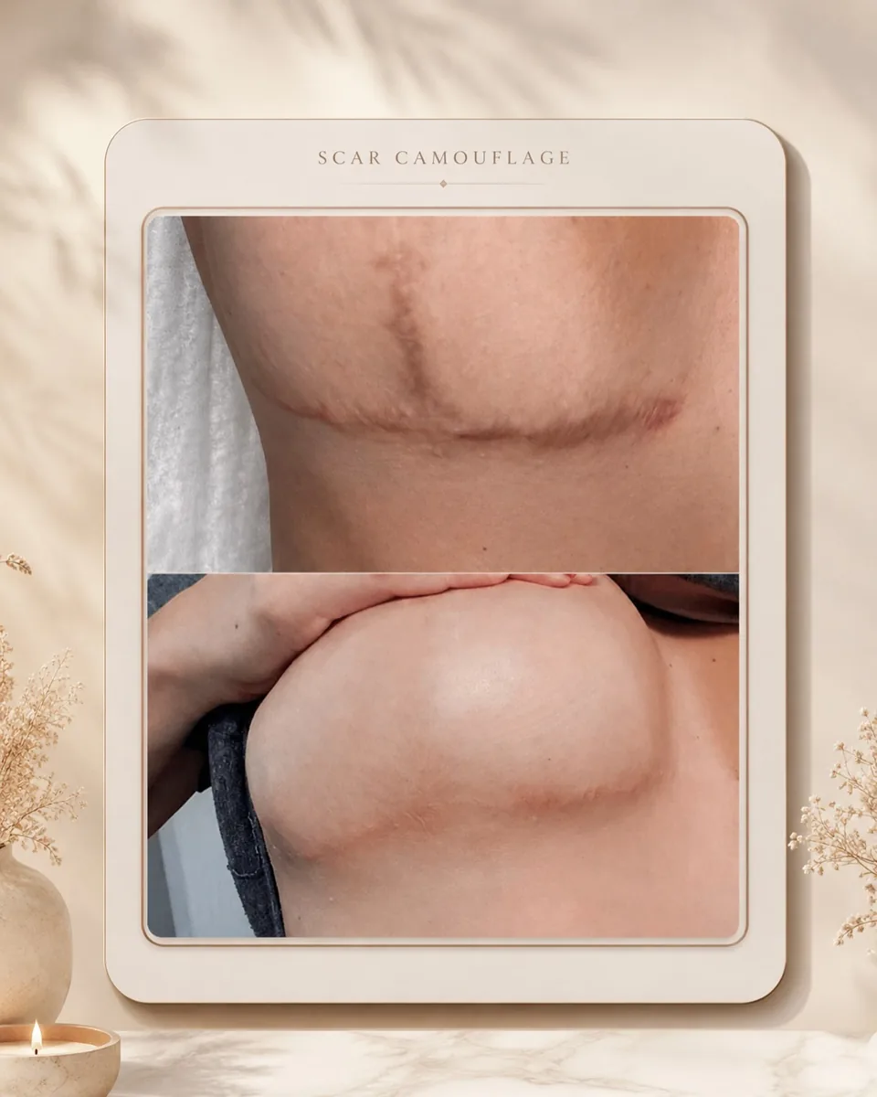 Breast scar camouflage result
